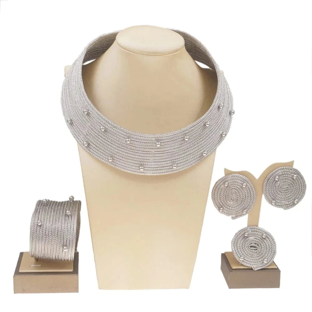 Adjustable / silver Fashionable European Brazilian Gold Jewelry Set African Hot Selling Jewelry Set Ladies Wedding Party Exquisite Jewelry