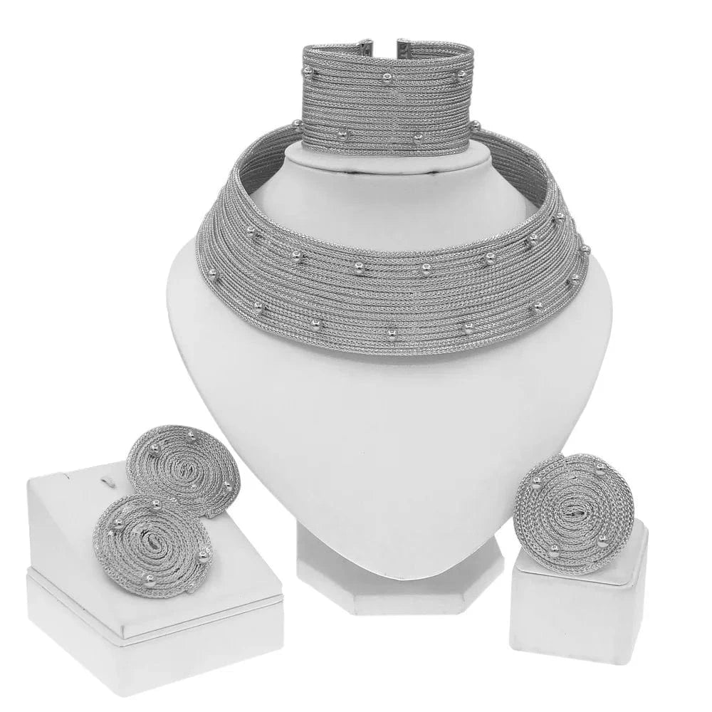 Adjustable / silver Fashionable European Brazilian Gold Jewelry Set African Hot Selling Jewelry Set Ladies Wedding Party Exquisite Jewelry