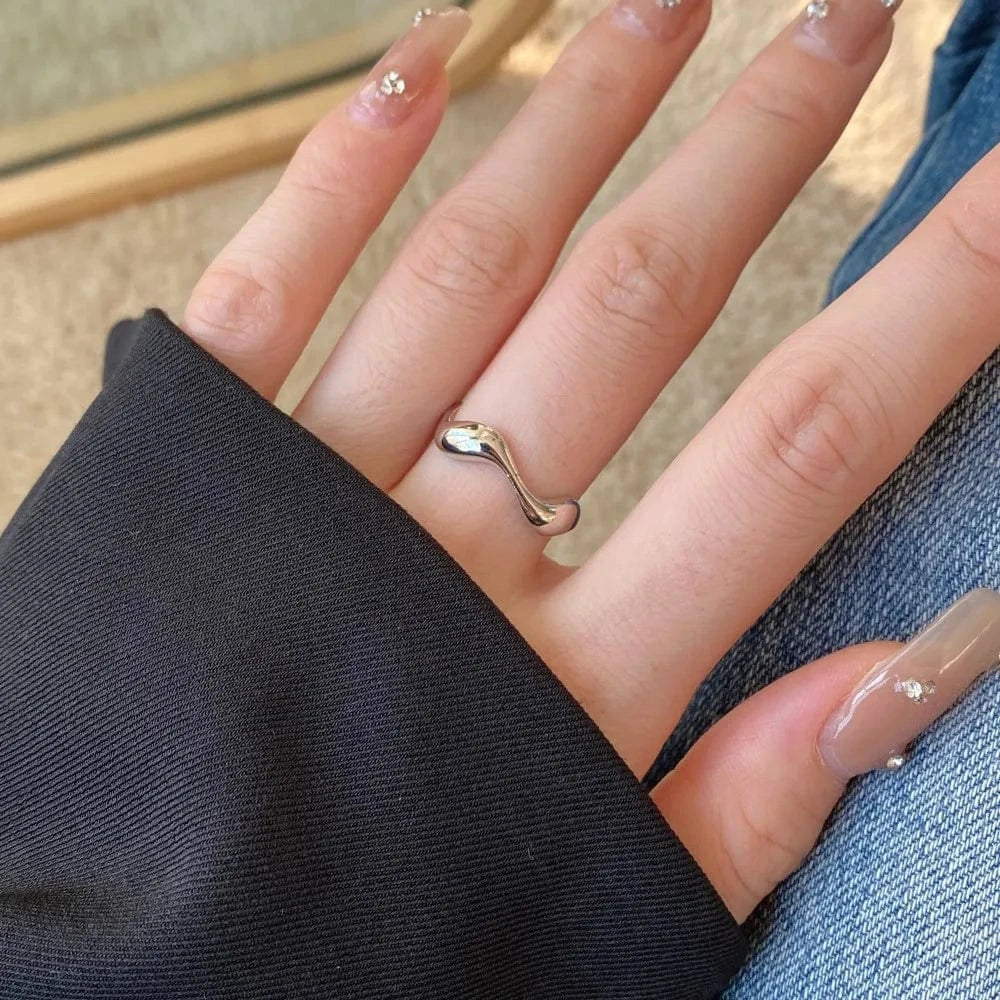 Adjustable / YC120015-S-W-NA Dylam Personalized Women S925 Silver Rhodium Plated Daily Wear Jewelry Polish Irregular Open Adjustable Rings for Women