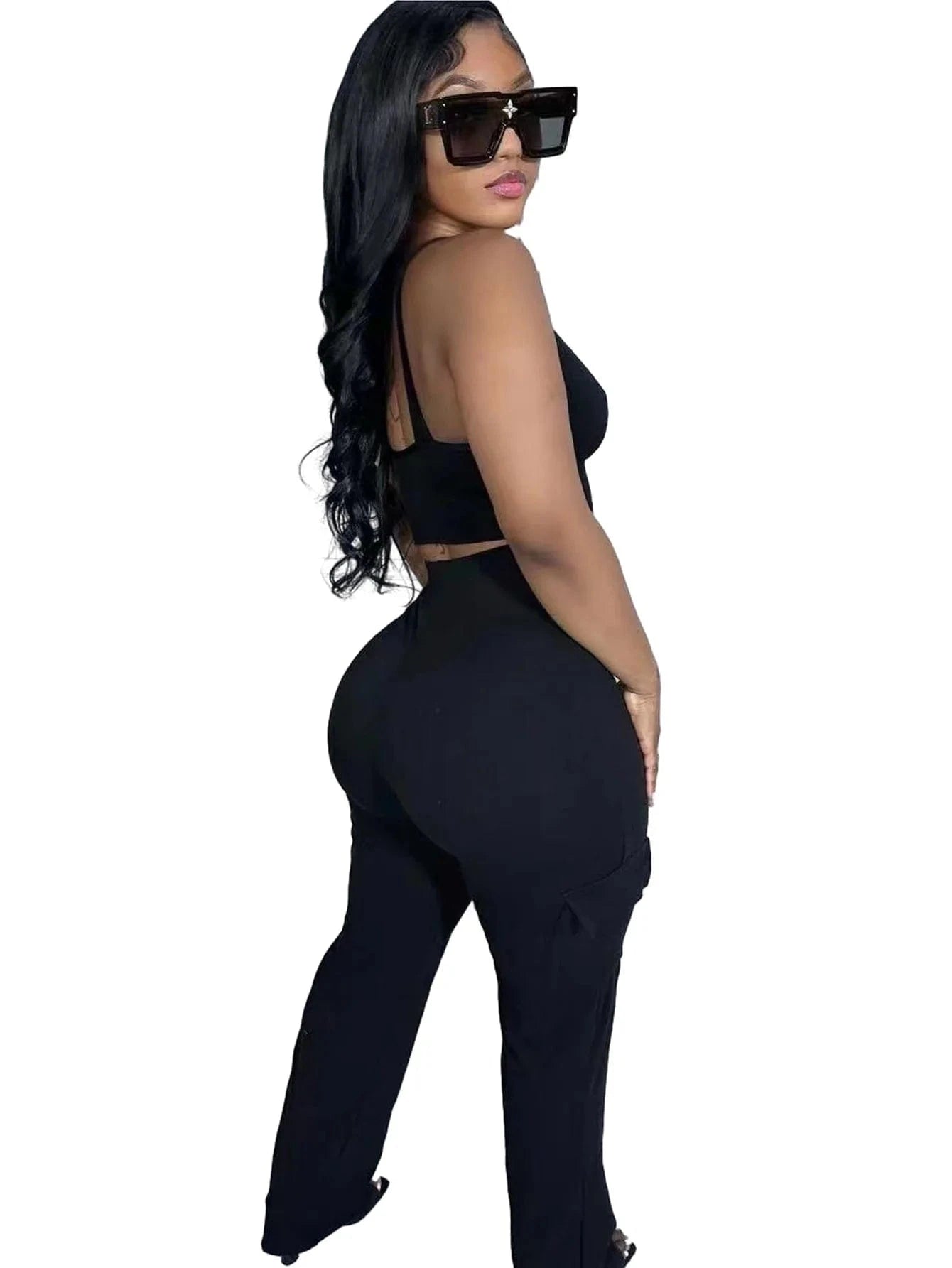 Adult fashion summer women 2 piece crop tops cargo pants jogger set 2024 for women