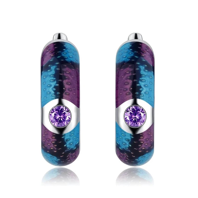 AE00149-1 Fashion Elegant 925 Silver CZ Earrings for Women Handmade Enamel Blue river blooming Flower Pattern Party Earrings Jewelry Gift