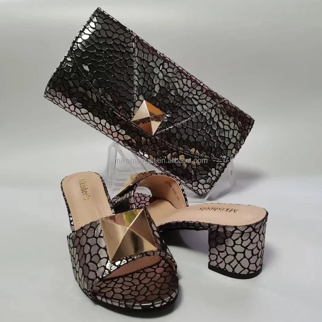Africa Style Ladies Flowers purses for women 2024 handbag green low heeled matching shoe and bag set