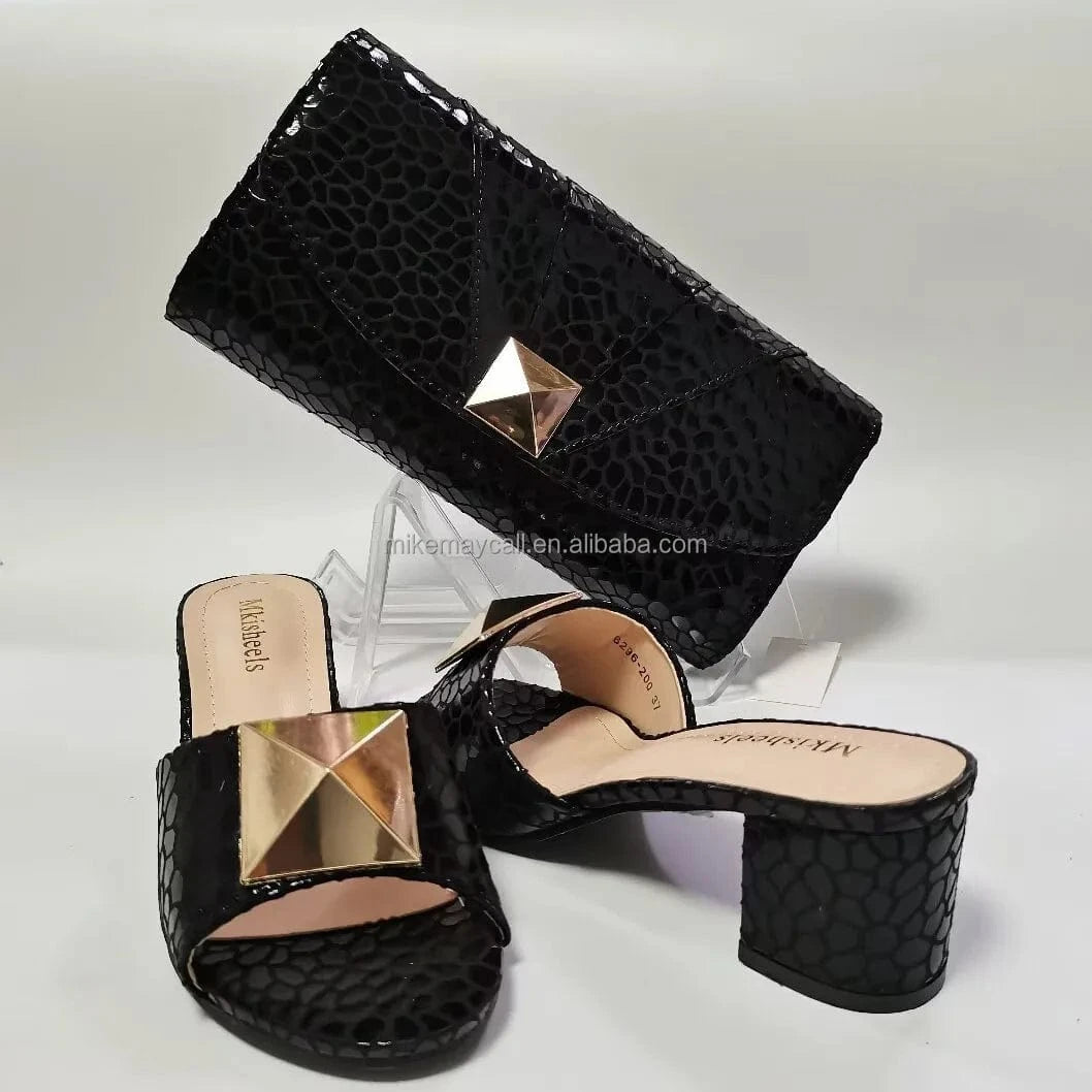 Africa Style Ladies Flowers purses for women 2024 handbag green low heeled matching shoe and bag set
