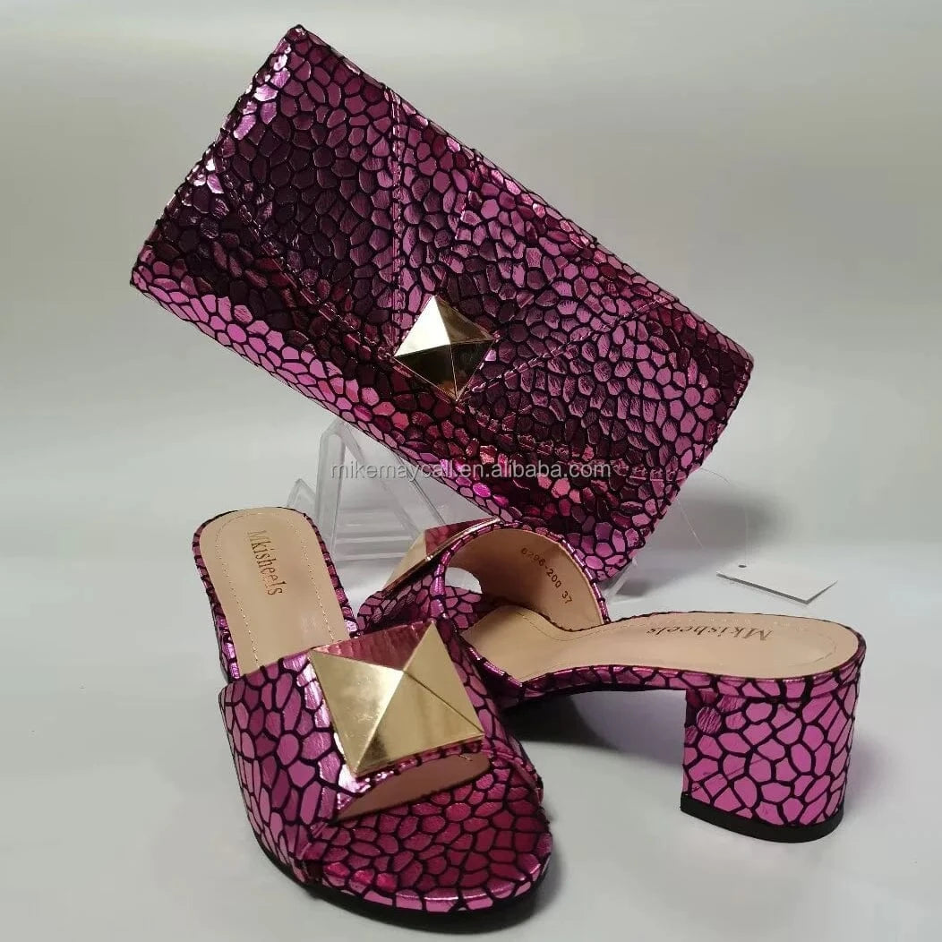 Africa Style Ladies Flowers purses for women 2024 handbag green low heeled matching shoe and bag set