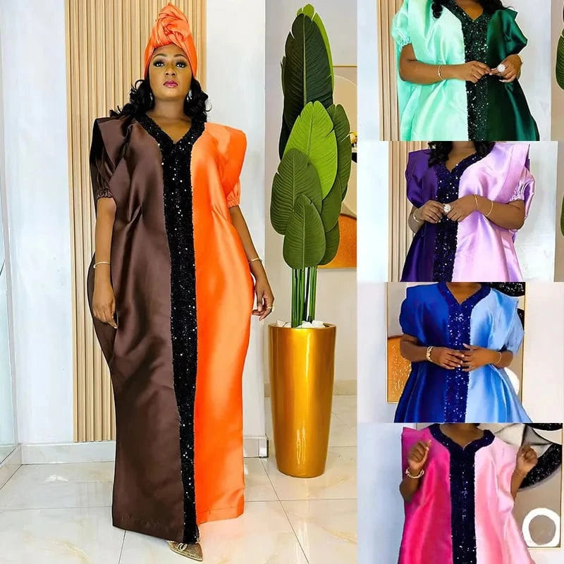 African Dresses for Women Short Sleeve Robes Casual Wear Plus Size African Fashion Bazin Dresses Outfits Robe Africa Clothing