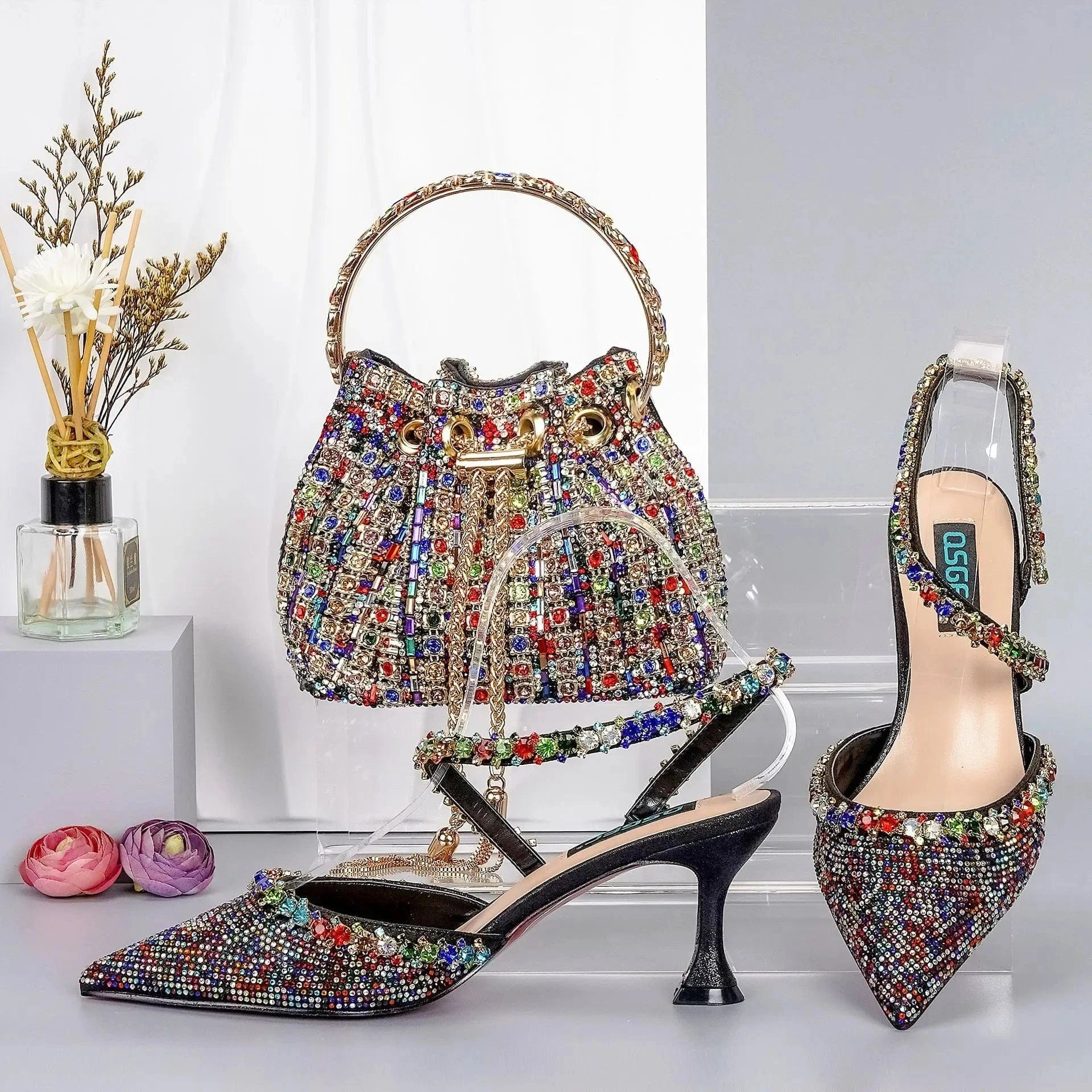 African Italian Party Women Ladies Colorful Sandal Handbag With Clutch Bag Sandals Multi Colored Hand Bags And Sandals