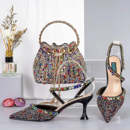 African Italian Party Women Ladies Colorful Sandal Handbag With Clutch Bag Sandals Multi Colored Hand Bags And Sandals