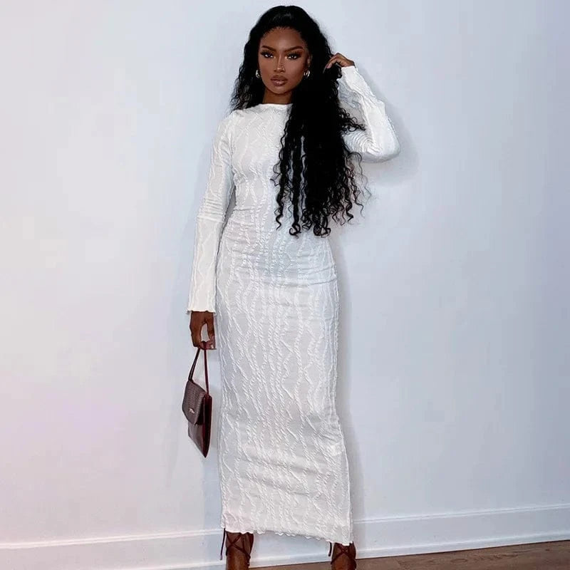 african spring 2024 woman ribbed white elegant black long sleeve bodycon midi maxi dress high quality ladies clothing for women