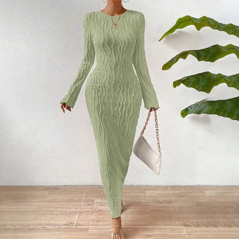 african spring 2024 woman ribbed white elegant black long sleeve bodycon midi maxi dress high quality ladies clothing for women