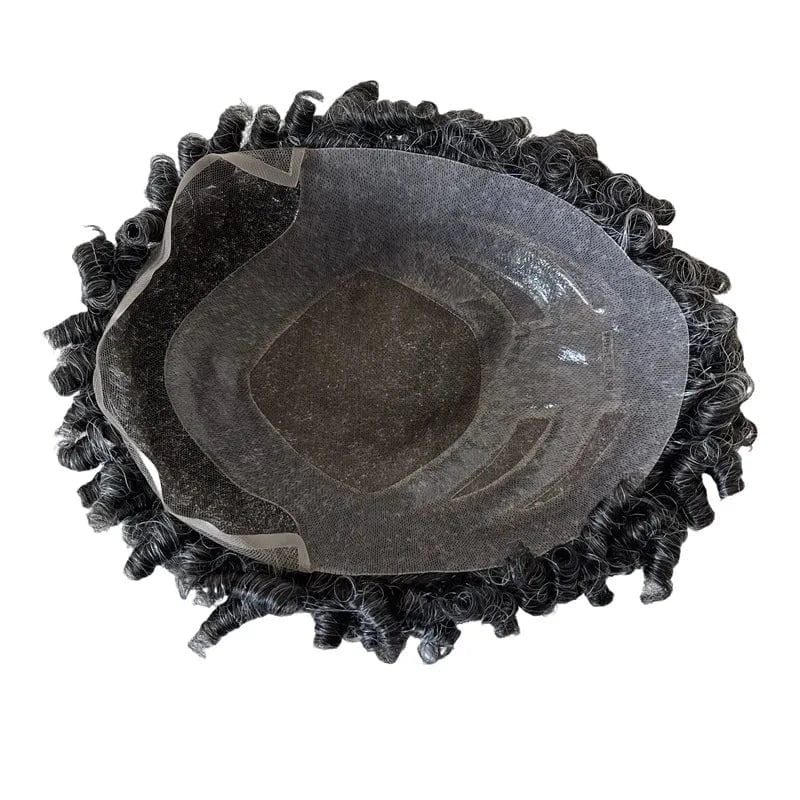 Afro Toupee 4mm-15mm Weave Hair Black Kinky Curly Male PU Skin 1B30# 8*10'' Toupee for Black Men Hair Wigs