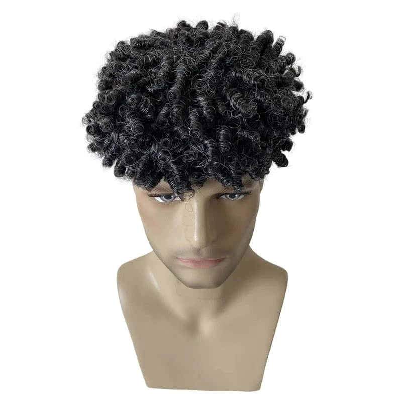 Afro Toupee 4mm-15mm Weave Hair Black Kinky Curly Male PU Skin 1B30# 8*10'' Toupee for Black Men Hair Wigs