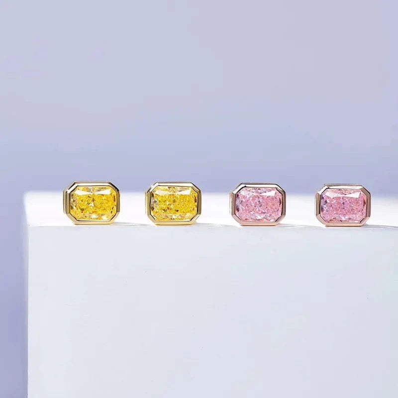 Aimgal fine jewelry S925 silver plated 18k gold Emerald cut laboratory Pink Yellow diamonds Minimalist Earrings
