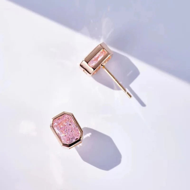 Aimgal fine jewelry S925 silver plated 18k gold Emerald cut laboratory Pink Yellow diamonds Minimalist Earrings