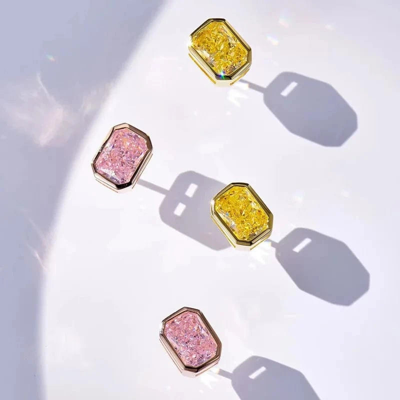 Aimgal fine jewelry S925 silver plated 18k gold Emerald cut laboratory Pink Yellow diamonds Minimalist Earrings