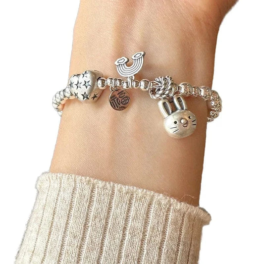 Aimgal Fine Jewelry S925 Sterling Silver Bead Bracelet Love Rabbit Pendant Amazon Hot Sale Children's Jewelry Perfect Gift Pearl
