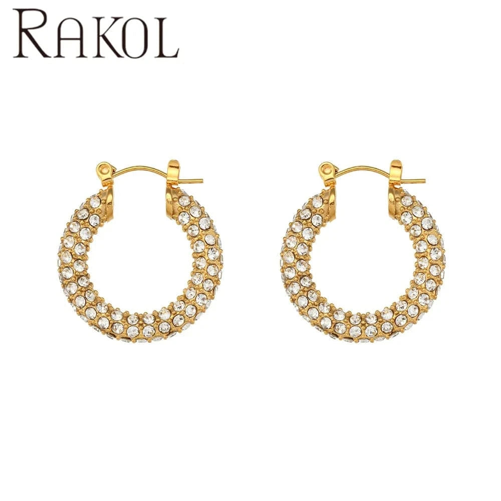 AJ001 Gold+Big RAKOL  EP1043  Luxury Zirconia Earrings 18k Gold Pvd Plated Gold Sparkling Party  Hoop Earrings Fast &a