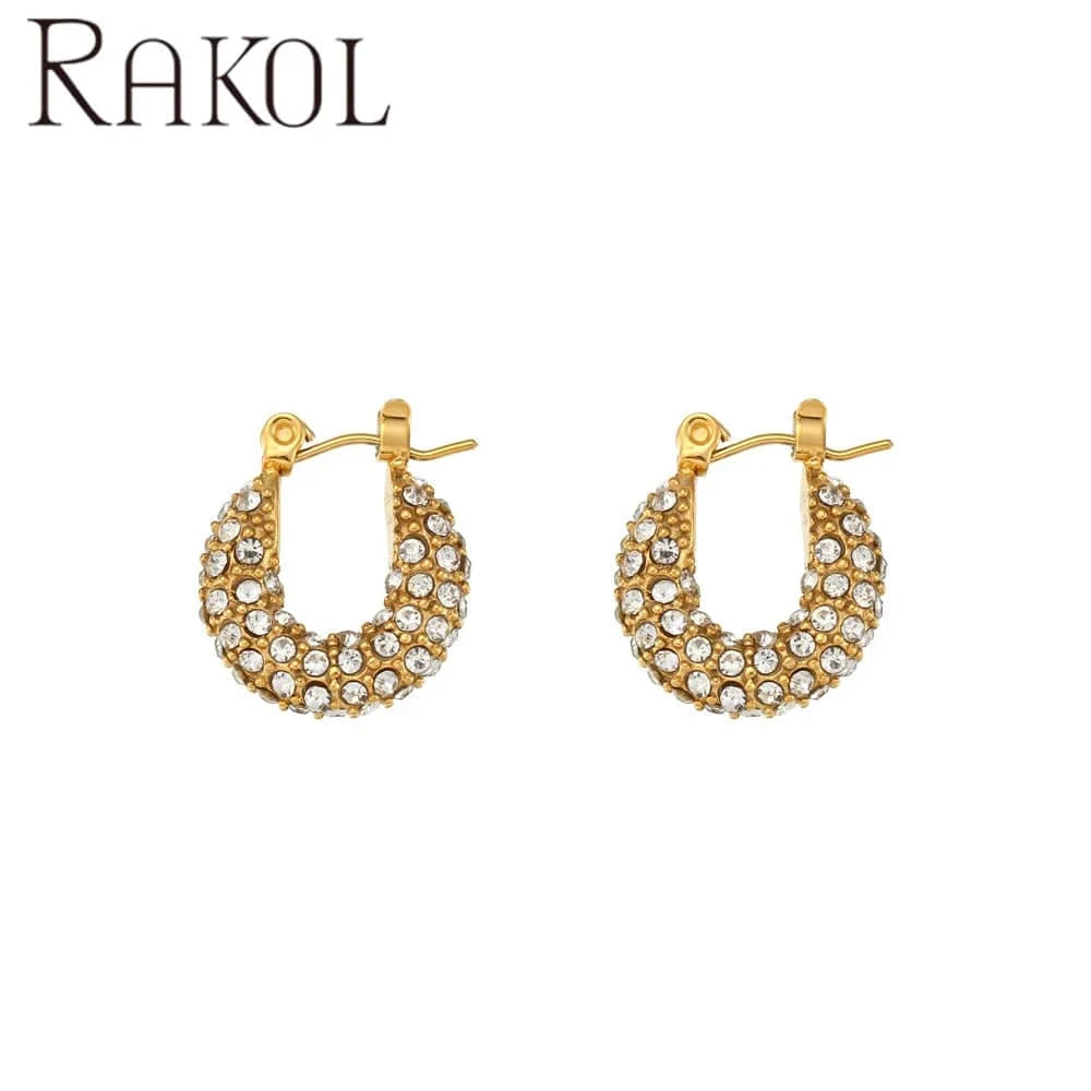 AJ001 Gold+Small RAKOL  EP1043  Luxury Zirconia Earrings 18k Gold Pvd Plated Gold Sparkling Party  Hoop Earrings Fast &a