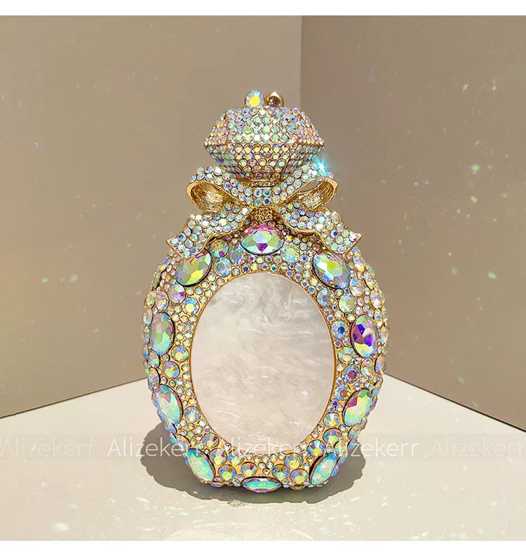 Alizekerr Perfume Bottle Crystal Evening Bags Women Gorgeous Boutique Bow Diamond Metal Clutch Purses And Handbags Wedding Party