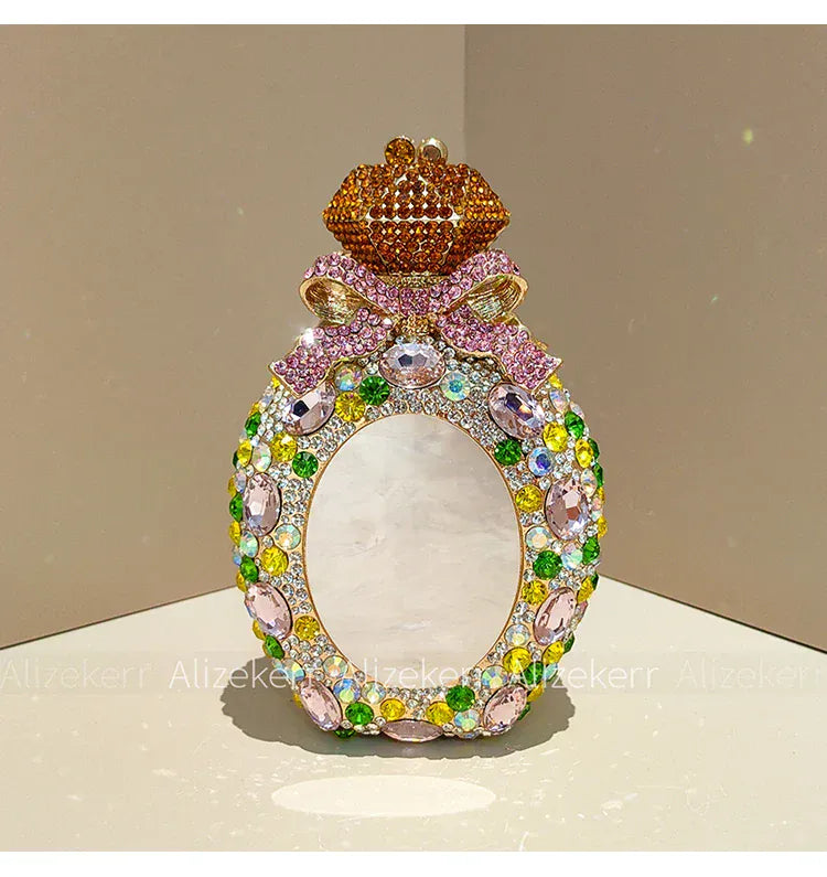 Alizekerr Perfume Bottle Crystal Evening Bags Women Gorgeous Boutique Bow Diamond Metal Clutch Purses And Handbags Wedding Party