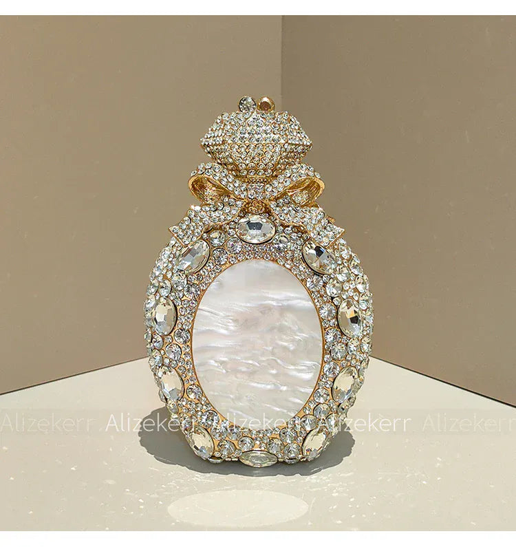 Alizekerr Perfume Bottle Crystal Evening Bags Women Gorgeous Boutique Bow Diamond Metal Clutch Purses And Handbags Wedding Party