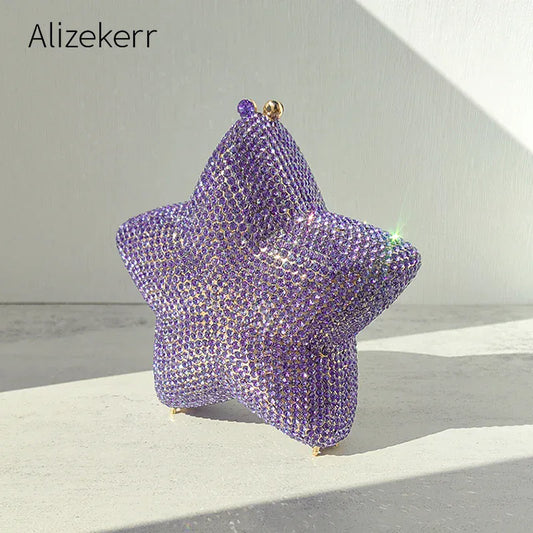 Alizekerr Star Shaped Crystal Evening Bags Women Boutique Gorgeous Sparkling Rhinestone Mini Metal Clutch Purses Wedding Party