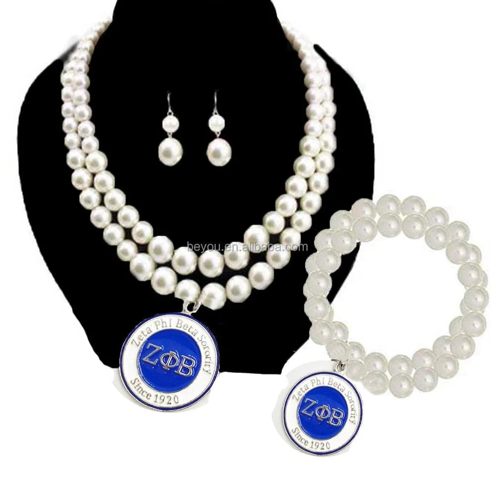 All Alpha Delta Sigma Gamma Rho Links Iota Zeta Phi Beta Laser Greek Letter Sorority Pearl Necklace and Bracelet Jewelry Sets