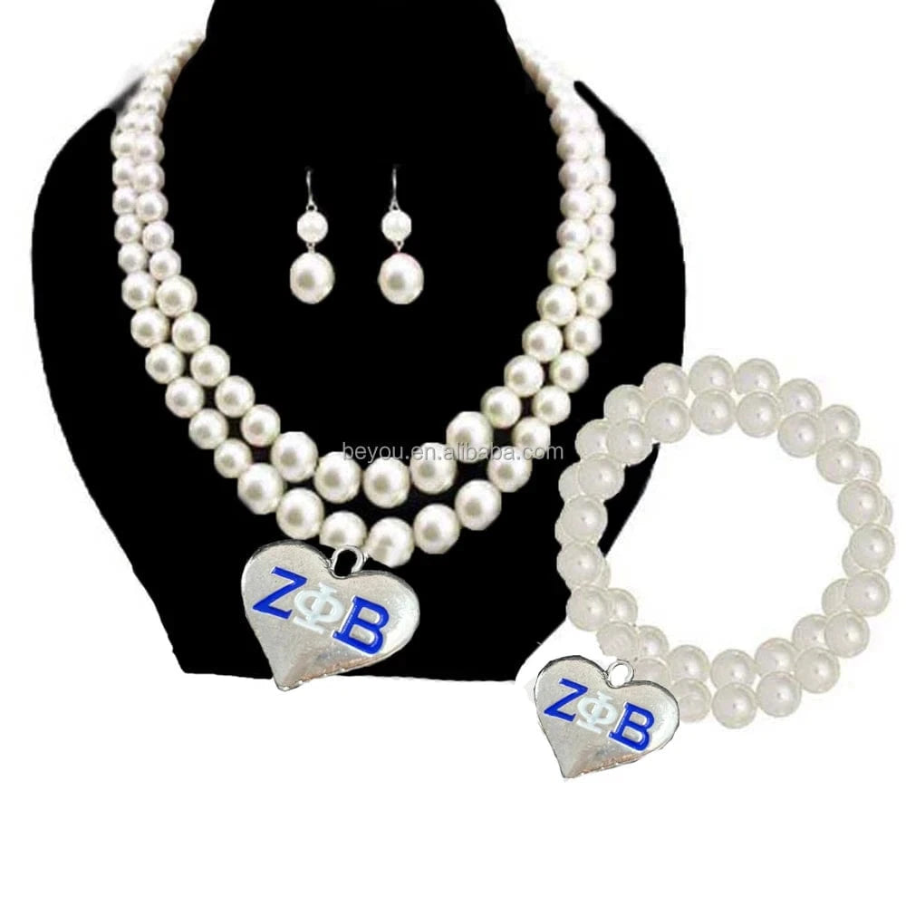 All Alpha Delta Sigma Gamma Rho Links Iota Zeta Phi Beta Laser Greek Letter Sorority Pearl Necklace and Bracelet Jewelry Sets