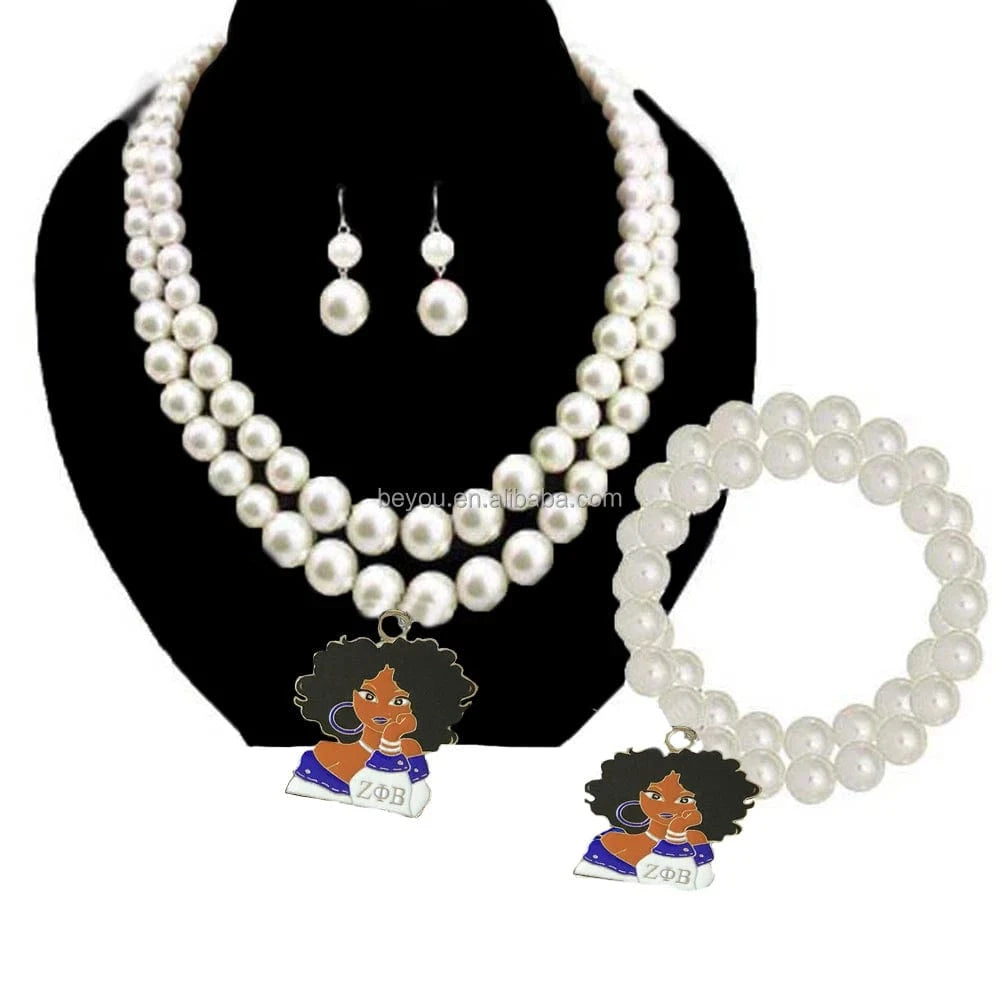 All Alpha Delta Sigma Gamma Rho Links Iota Zeta Phi Beta Laser Greek Letter Sorority Pearl Necklace and Bracelet Jewelry Sets