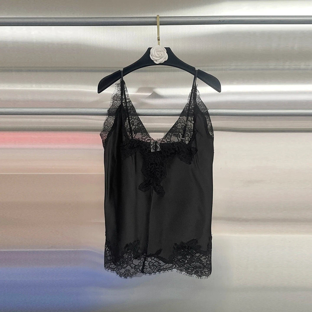 ALLBLACK / S VGH Sexy Loose Patchowrk Lace Vest for Women V Neck Sleeveless Backless Temperament Home Style Tank Top Female Summer Clothing