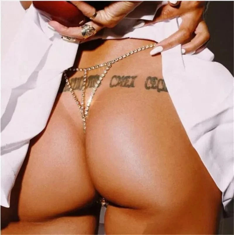 Am Hot Selling Rhinestone Body Chain Underwear Women's Party Holiday Sexy Simple Jewelry Bikini Thong Accessories
