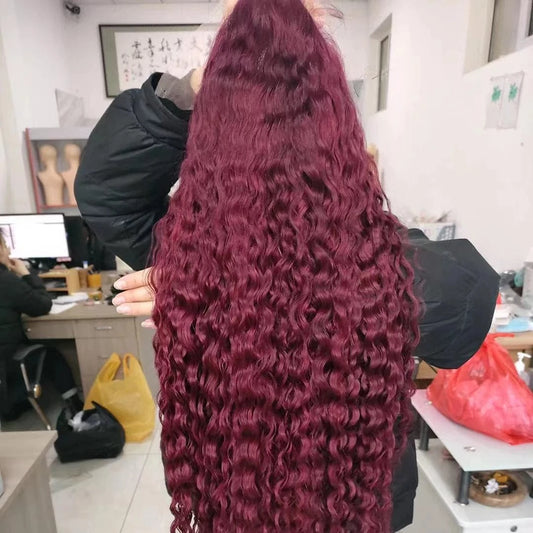Amara good quality human hair 99j burgundy red color human hair lace front wig dark burgundy deep curly wig