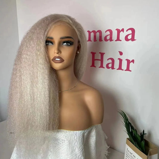 Amara hot selling 250 density wig color 60 cambodian raw hair wig hd lace kinky straight blonde long wigs for european women