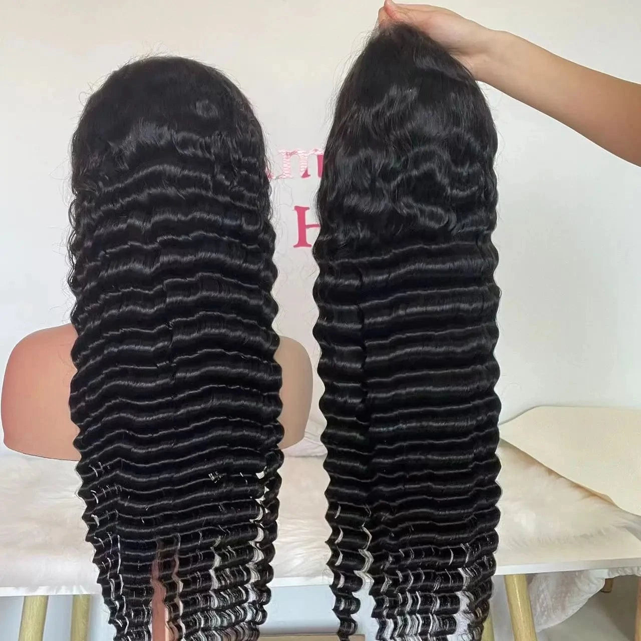 Amara hot selling 40 inch deep wave hd full frontal wigs front loose deep wave curly wig deep wave transparent lace wig vendors