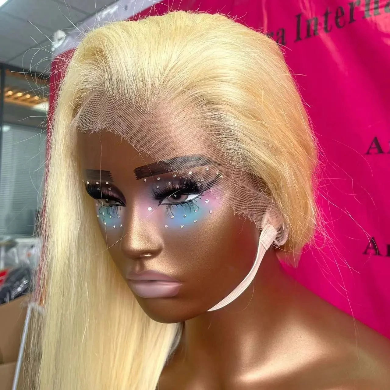 Amara hot selling double drawn wigs with fringe blonde transparent lace platinum blonde glueless lace wig humain blond in stock