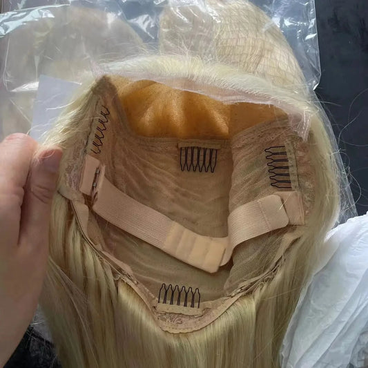 Amara hot selling double drawn wigs with fringe blonde transparent lace platinum blonde glueless lace wig humain blond in stock