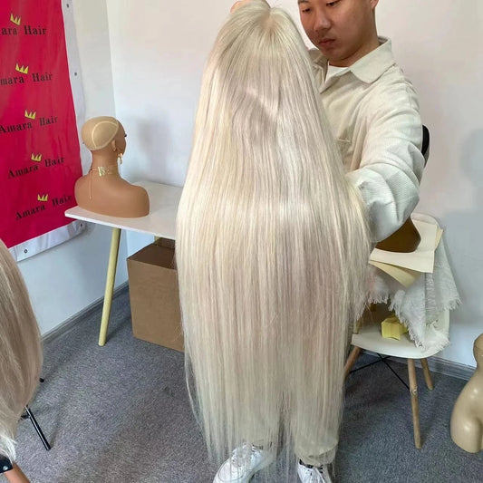 Amara ren hot selling 60 colored human hair wigs hand tied human hair wig with silk top 100% human hair straight 14a