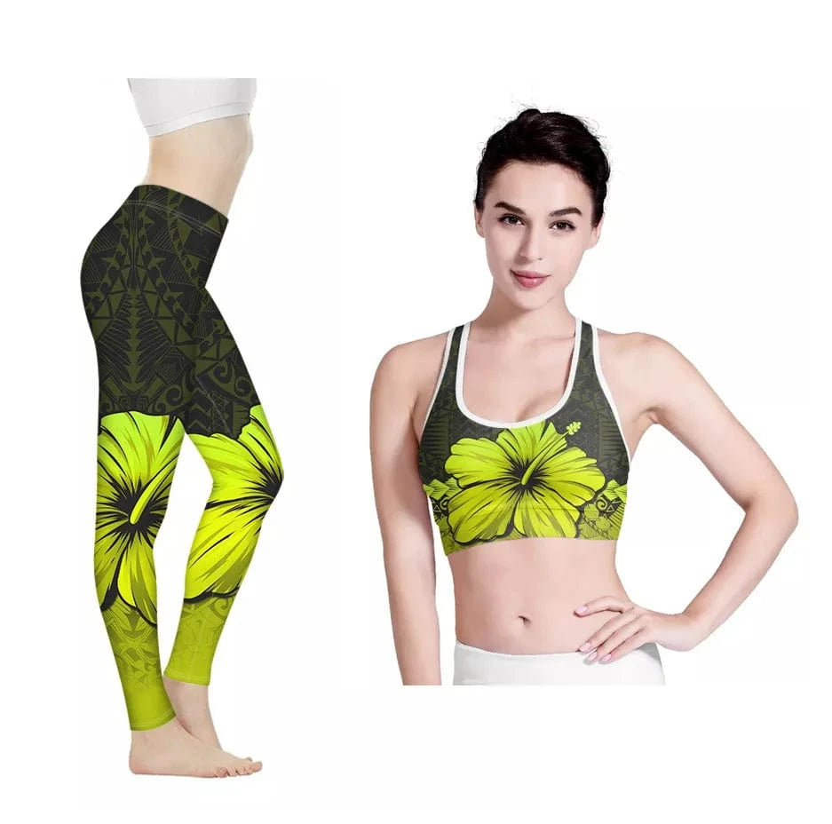 Amazon Hot Hawaii Hibiscus Flowers Design Bra/Legging for Women 2022 Fashionable Yoga Sets Fitness Women Custom Print Yoga Set