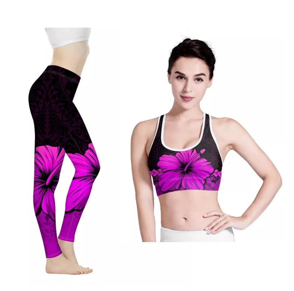 Amazon Hot Hawaii Hibiscus Flowers Design Bra/Legging for Women 2022 Fashionable Yoga Sets Fitness Women Custom Print Yoga Set