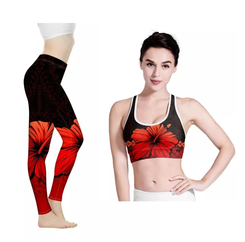 Amazon Hot Hawaii Hibiscus Flowers Design Bra/Legging for Women 2022 Fashionable Yoga Sets Fitness Women Custom Print Yoga Set