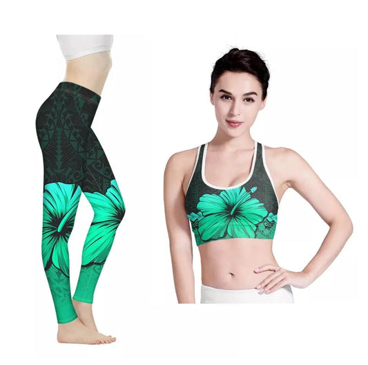 Amazon Hot Hawaii Hibiscus Flowers Design Bra/Legging for Women 2022 Fashionable Yoga Sets Fitness Women Custom Print Yoga Set
