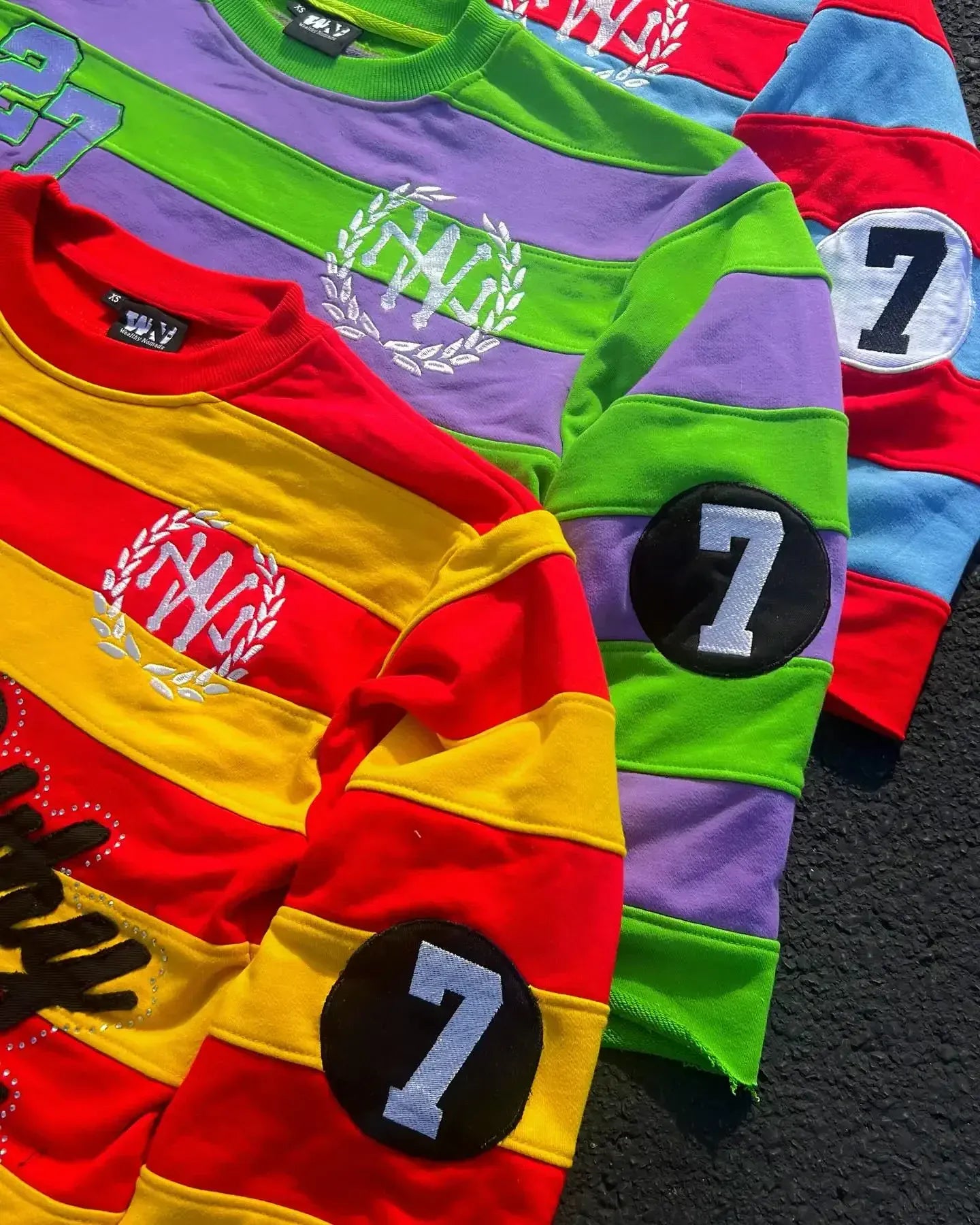 American Classic Letter Patchwork Stripe T Shrits Men Women Hip Hop Y2k Harajuku Street Long Sleeved TShirt Trend Oversized Tops