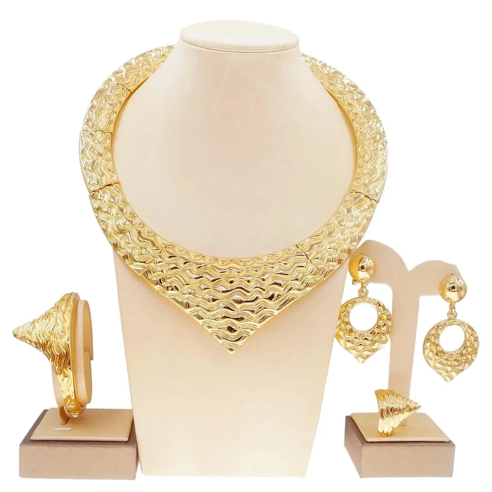 American Pop Design & Party / Adjustable / Gold Zhuerrui American Pop Design & Party Italian Choke Necklace Gold Plated Jewelry Set Pendant Earrings Wedding Jewelry Sets H00124