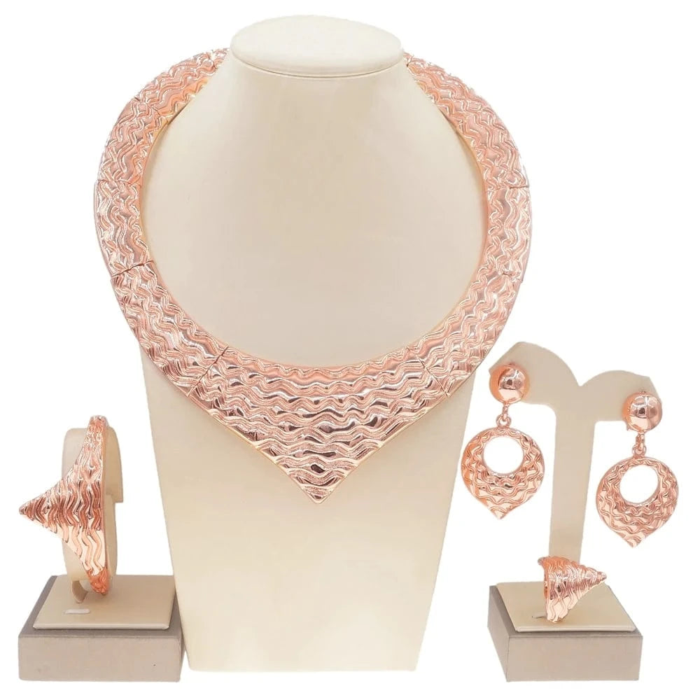 American Pop Design & Party / Adjustable / Rose Zhuerrui American Pop Design & Party Italian Choke Necklace Gold Plated Jewelry Set Pendant Earrings Wedding Jewelry Sets H00124