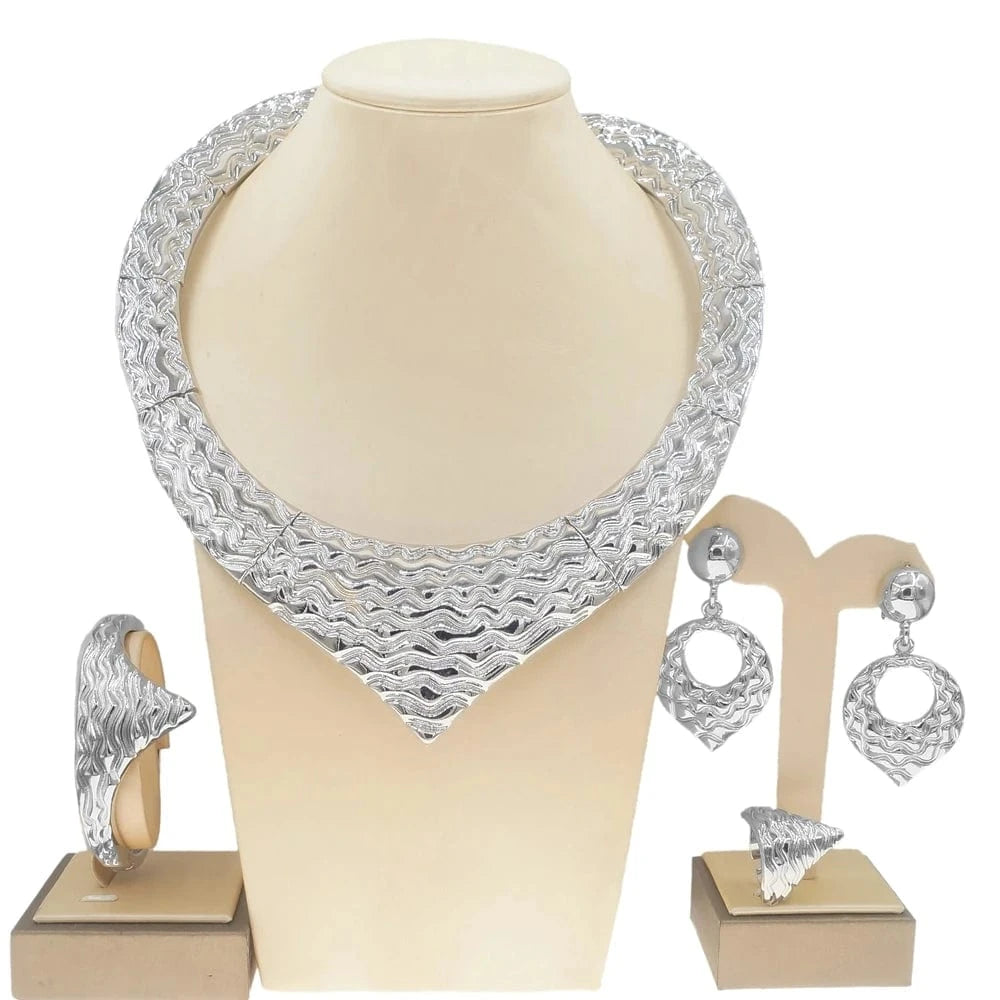 American Pop Design & Party / Adjustable / silver Zhuerrui American Pop Design & Party Italian Choke Necklace Gold Plated Jewelry Set Pendant Earrings Wedding Jewelry Sets H00124