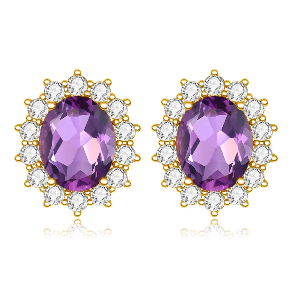 Amethyst Luxury Sterling Silver 925 Stud Earrings with Garnet Princess Diana Inspired Design for Anniversary Celebrations