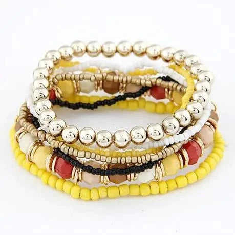 Amor  Multi-layer DIY Golden Beads MIYUKI Acrylic Alloy Crystals Healing Stones Elasticity Weave Rope Charm Bracelets  Jewelry