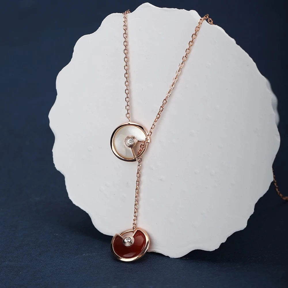 amulet / Rose Gold Our factory directly sells double Amulet Necklace S925 silver white Fritillaria red agate women's 2023 high-grade jewelry