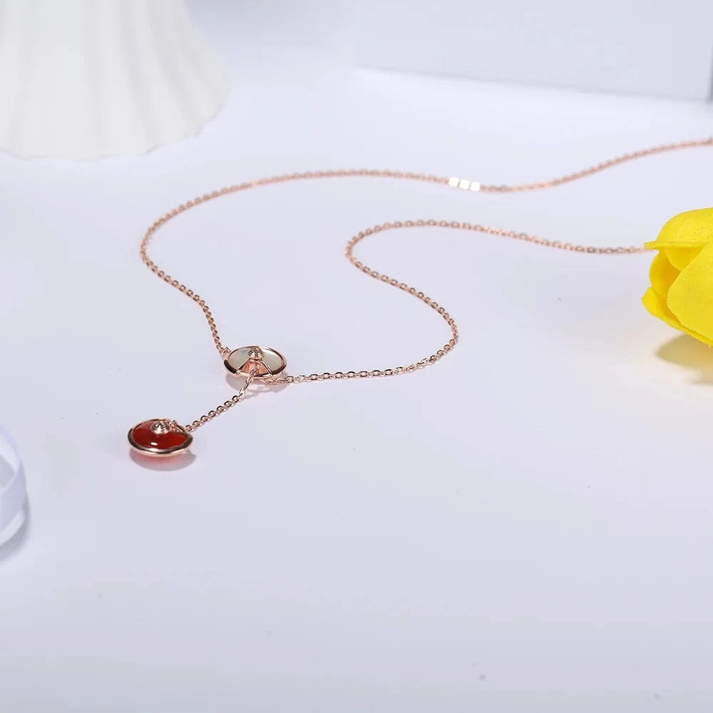 amulet / Rose Gold Our factory directly sells double Amulet Necklace S925 silver white Fritillaria red agate women's 2023 high-grade jewelry
