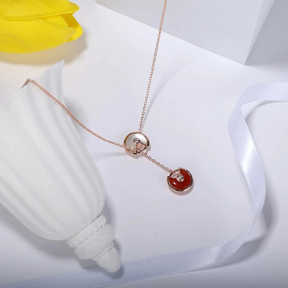 amulet / Rose Gold Our factory directly sells double Amulet Necklace S925 silver white Fritillaria red agate women's 2023 high-grade jewelry