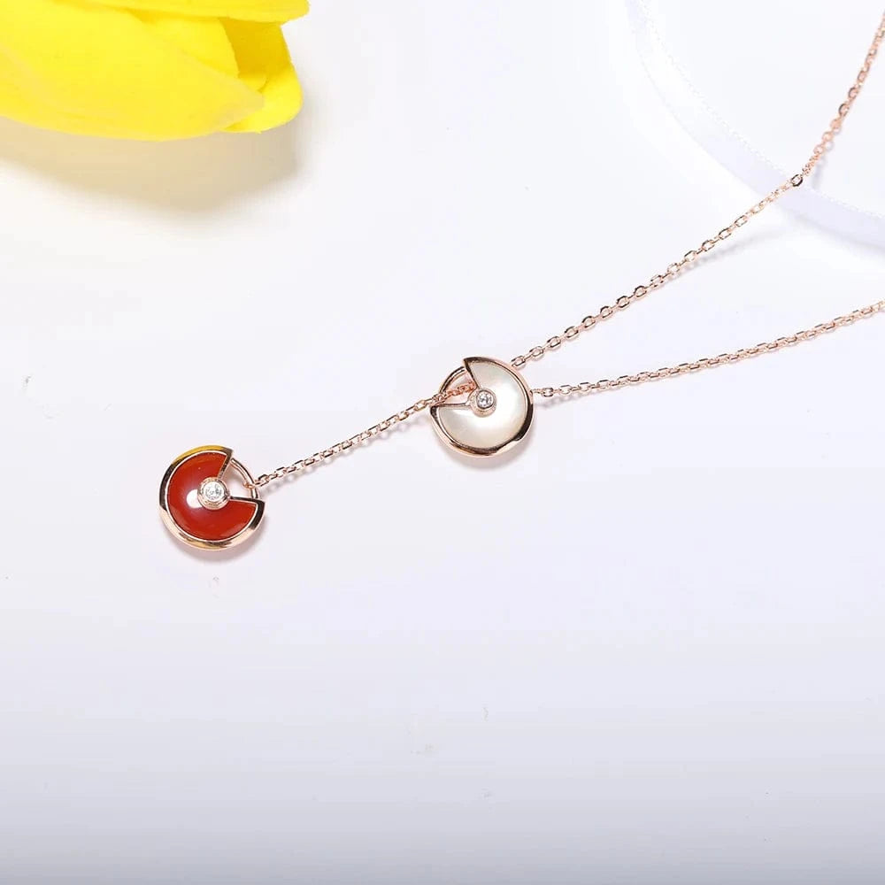 amulet / Rose Gold Our factory directly sells double Amulet Necklace S925 silver white Fritillaria red agate women's 2023 high-grade jewelry